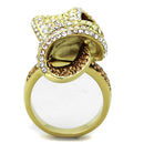 IP Gold(Ion Plating) Stainless Steel Ring With Top Grade Crystal in Multi Color