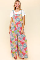 Haptics Full Size Printed Wide Leg Overalls with Side Pockets.