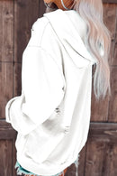 Distressed Drawstring Long Sleeve Hoodie.