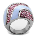 High Polished (No Plating) Stainless Steel Ring With Crystal in Light Rose