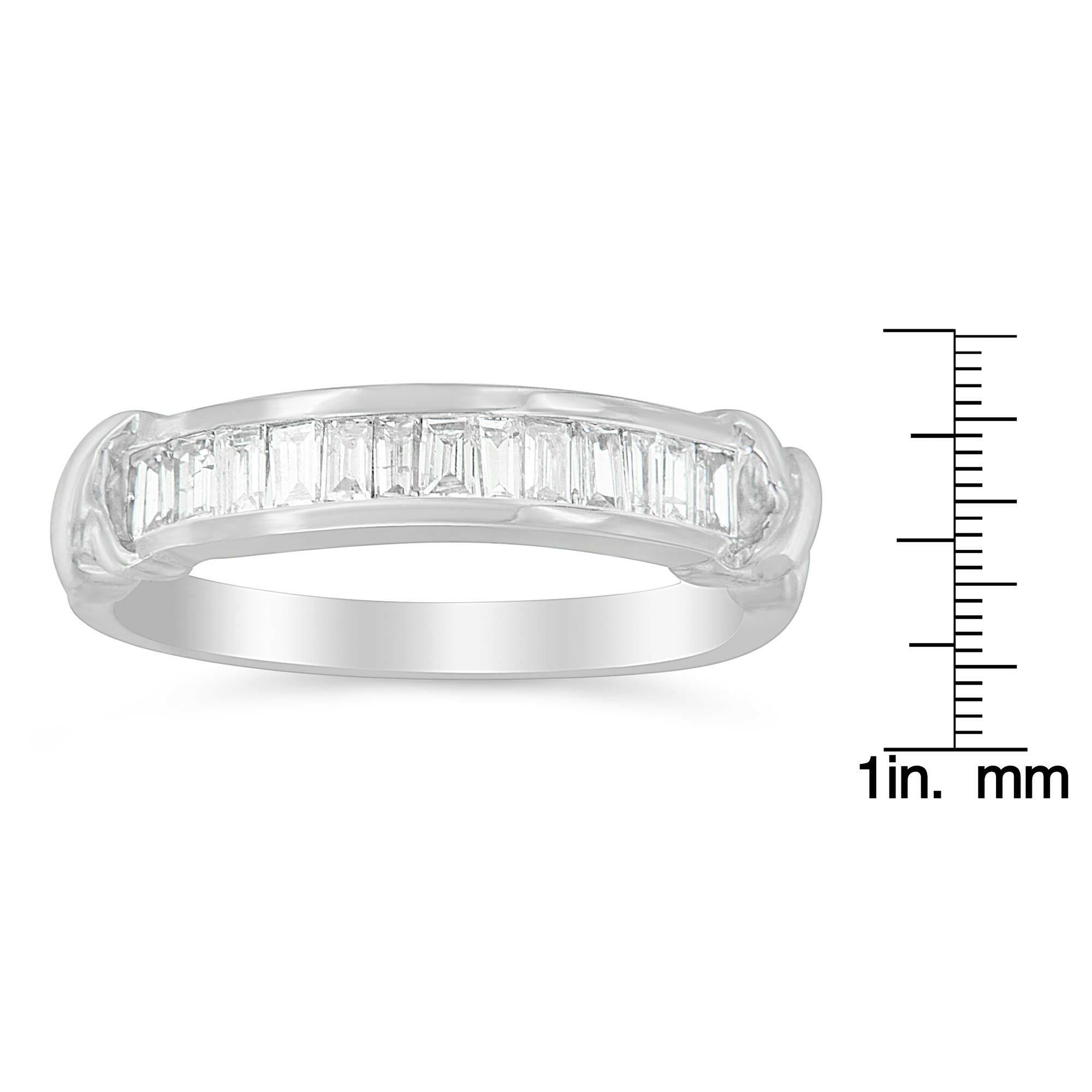 .925 Sterling Silver 1/2 Cttw Baguette Cut Diamond Channel Set X-Station Wedding Ring (H-I Color, I1-I2 Clarity).