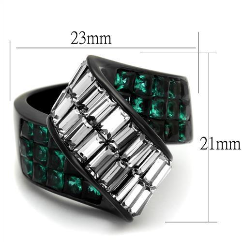 TK2199 IP Black(Ion Plating) Stainless Steel Ring With Synthetic in Blue Zircon