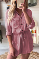 Reese Roll Up Sleeve Flap Pockets Drawstring Romper.