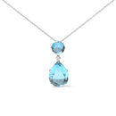 18K White Gold Diamond Accent and Round London Blue Topaz and Pear Cut Sky Blue Topaz Dangle Drop 18" Pendant Necklace (.