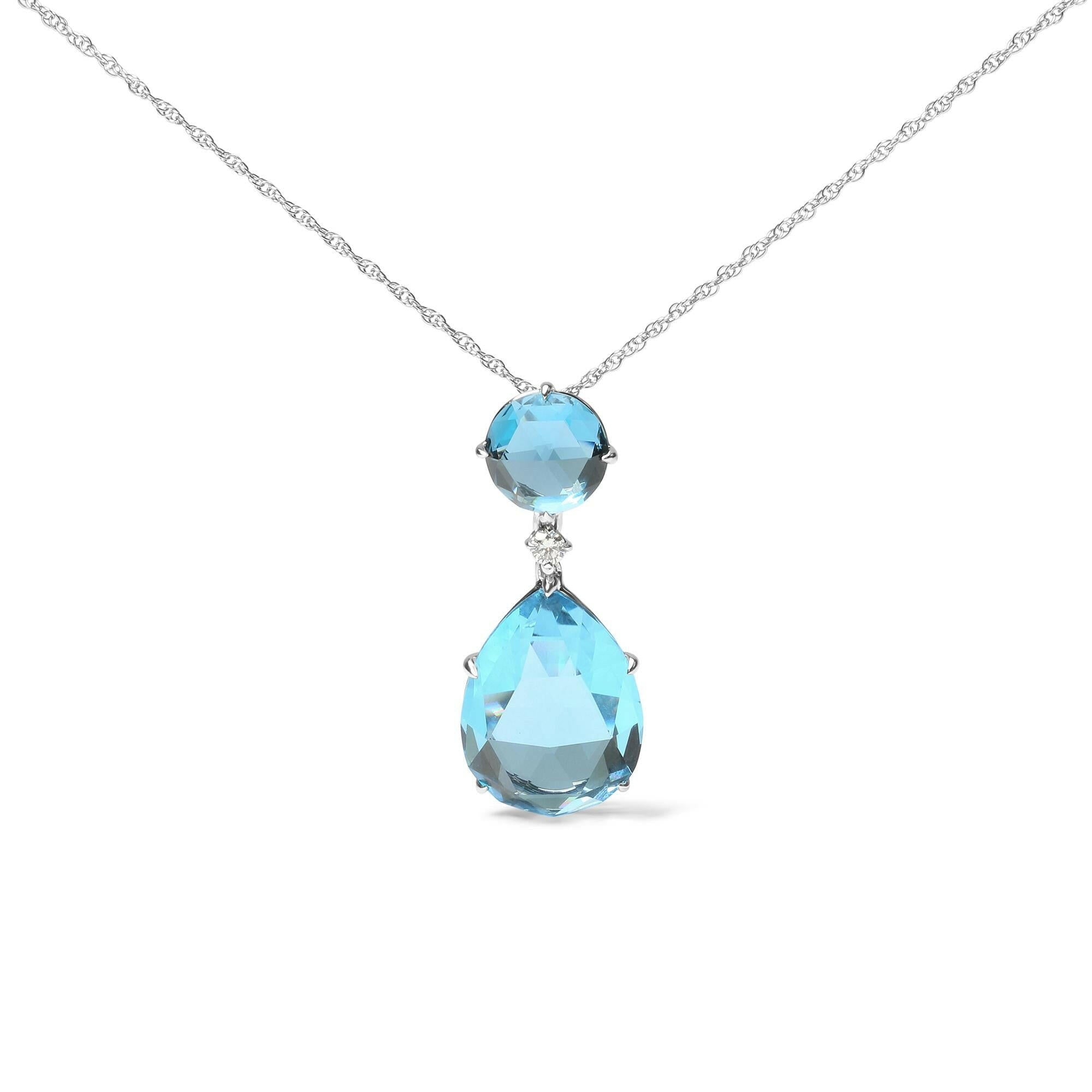 18K White Gold Diamond Accent and Round London Blue Topaz and Pear Cut Sky Blue Topaz Dangle Drop 18" Pendant Necklace (