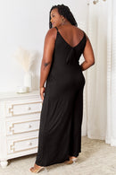 Double Take Full Size Soft Rayon Spaghetti Strap Tied Wide Leg Jumpsuit.