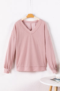 Texture V-Neck Long Sleeve Sweatshirt.