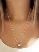 Cube Pendant Double Layer Necklace Set.