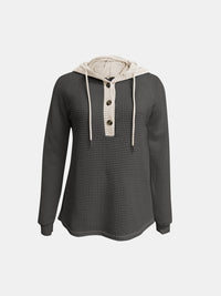 Full Size Waffle-Knit Contrast Long Sleeve Hoodie.