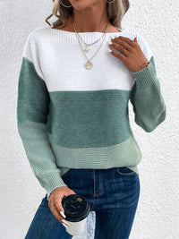 Color Block Drop Shoulder Long Sleeve Sweater.