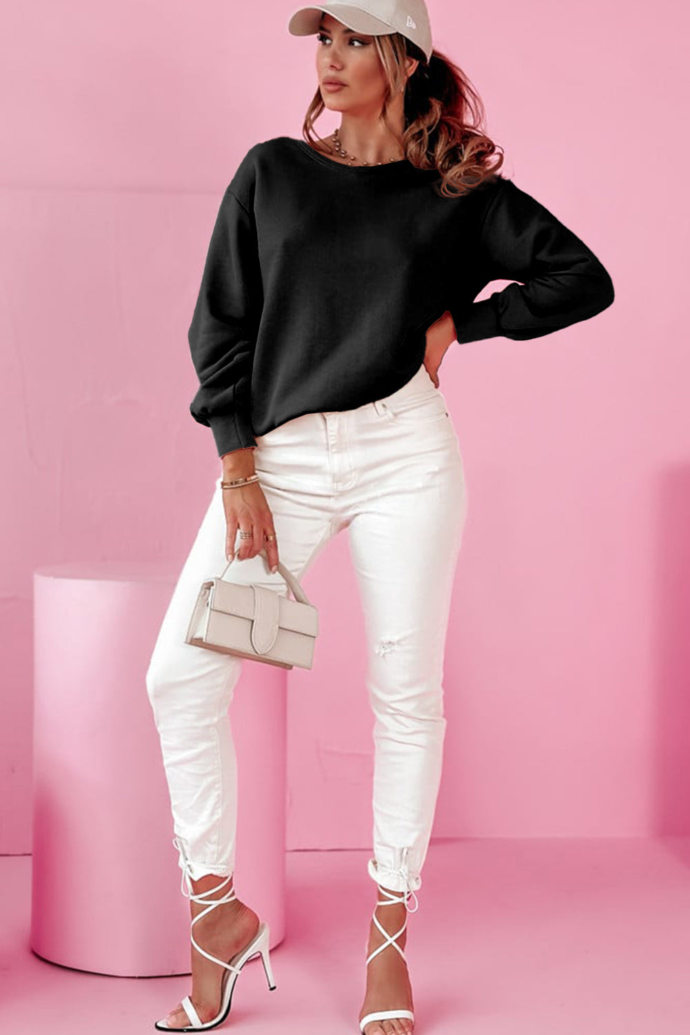 Bow Cutout Round Neck Long Sleeve Sweatshirt.