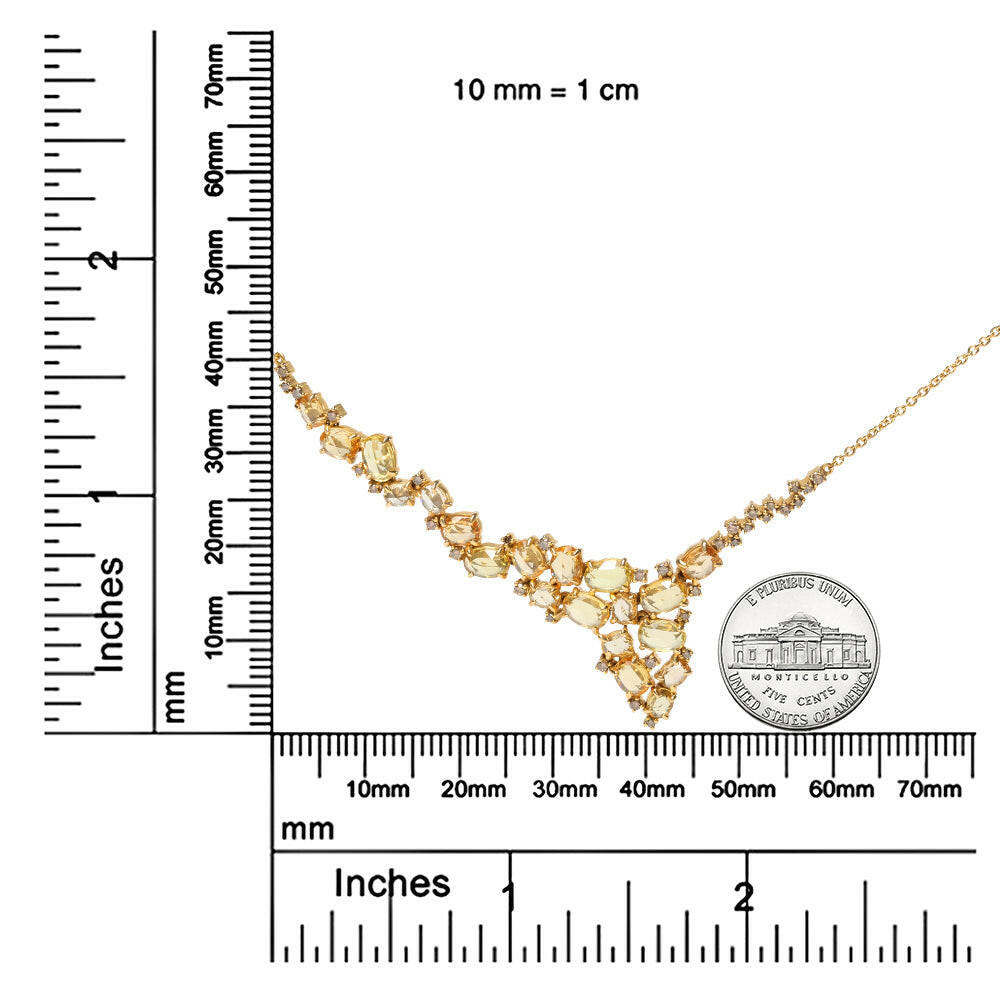 18K Yellow Gold 1/2 Cttw Brown Diamond and Multi-Size Oval Yellow Sapphire Cluster Cascade Station Necklace (Brown Color.