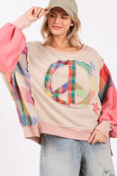 SAGE + FIG Full Size Contrast Peace Patch Dropped Shoulder Sweatshirt.