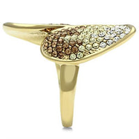 GL304 IP Gold(Ion Plating) Brass Ring With Top Grade Crystal in Multi Color