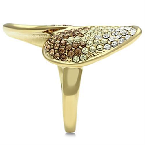 GL304 IP Gold(Ion Plating) Brass Ring With Top Grade Crystal in Multi Color