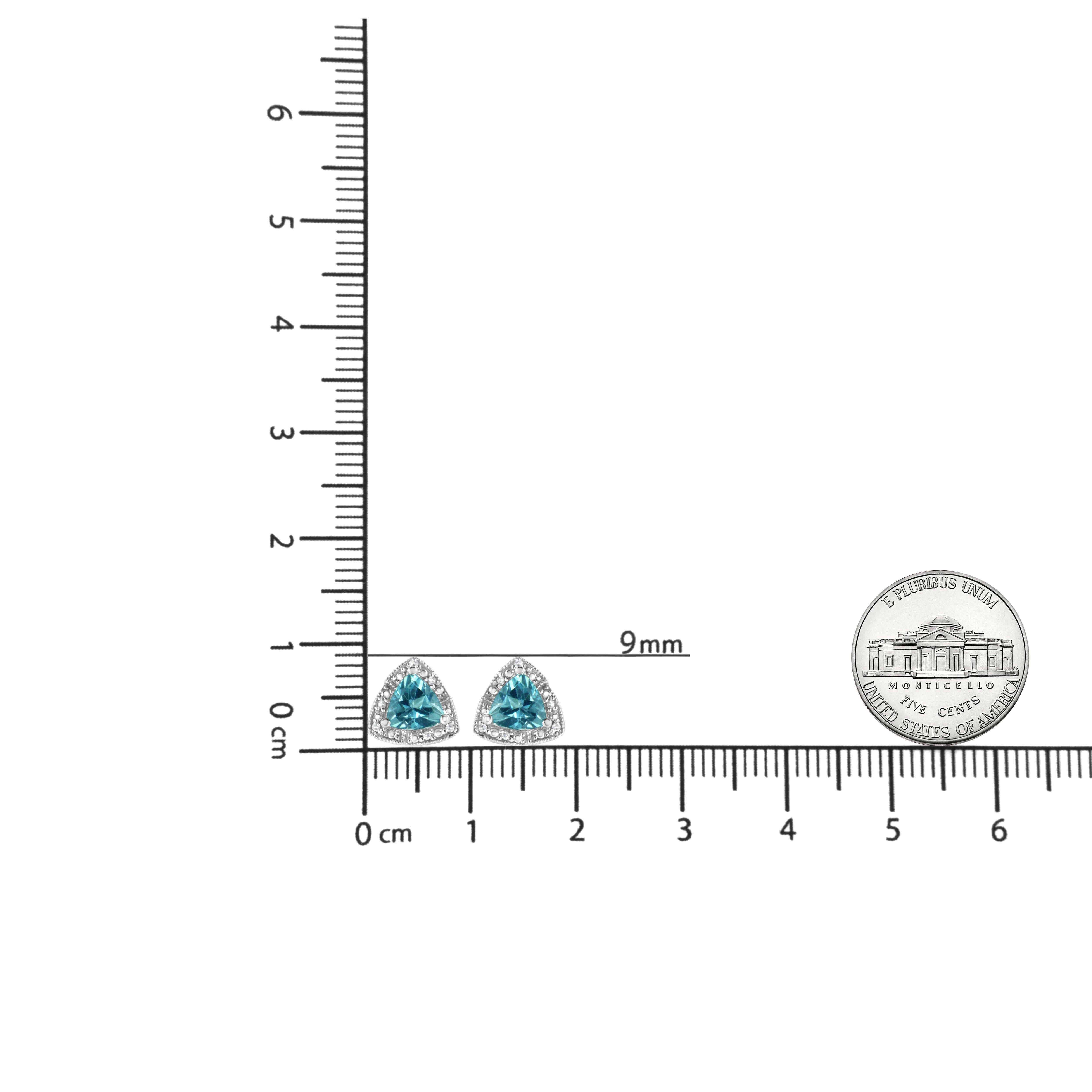 .925 Sterling Silver 6x6 Mm Trillion Cut Blue Topaz Gemstone and Diamond Accent Stud Earring (I-J Color, I1-I2 Clarity).