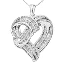 .925 Sterling Silver 1 1/4 Cttw Round Diamond Ribbon Weave Heart Pendant 18".