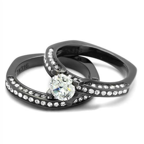 TK1175LJ IP Light Black  (IP Gun) Stainless Steel Ring With AAA Grade CZ in Clear.