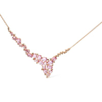 18K Rose Gold 1/2 Cttw Brown Diamond and Multi-Size Oval Pink Sapphire Cluster Cascade Statement Station Necklace (Brown.