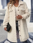 Fuzzy Button Up Long Sleeve Longline Coat.