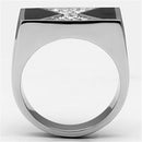 High Polished (No Plating) Stainless Steel Ring With Top Grade Crystal in Clear