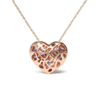 18K Rose Gold 3/4 Cttw Diamond and Purple Amethyst Cluster Heart Shape 18" Pendant Necklace (G-H Color, SI1-SI2 Clarity).