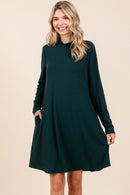 Mittoshop Mock Neck Long Sleeve Dress with Pockets.