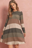 Long Sleeved Rib Stripe Pocket Dress.