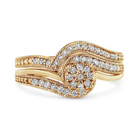 .925 Sterling Silver 1/3ct Cttw Multi-Diamond Bypass Vintage-Style Bridal Set Ring and Band (I-J Color, I3 Clarity).