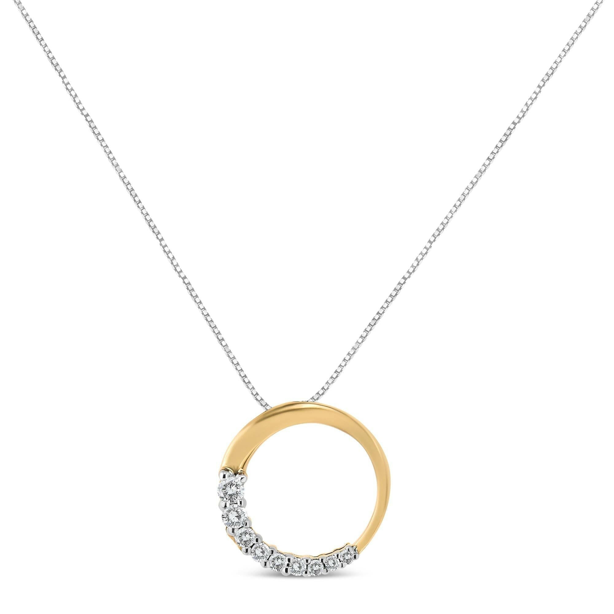 14K Gold 1/4 Cttw Round-Cut Graduating Diamond Open Circle Hoop 18" Pendant Necklace (J-K Color, I1-I2 Clarity).