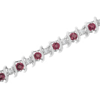 .925 Sterling Silver Lab-Grown Birthstone and 1/6 Cttw Round Diamond Tennis Bracelet (H-I Color, I1-I2 Clarity)