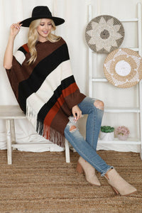 Hdf2099 - Color Block Fringe Poncho.