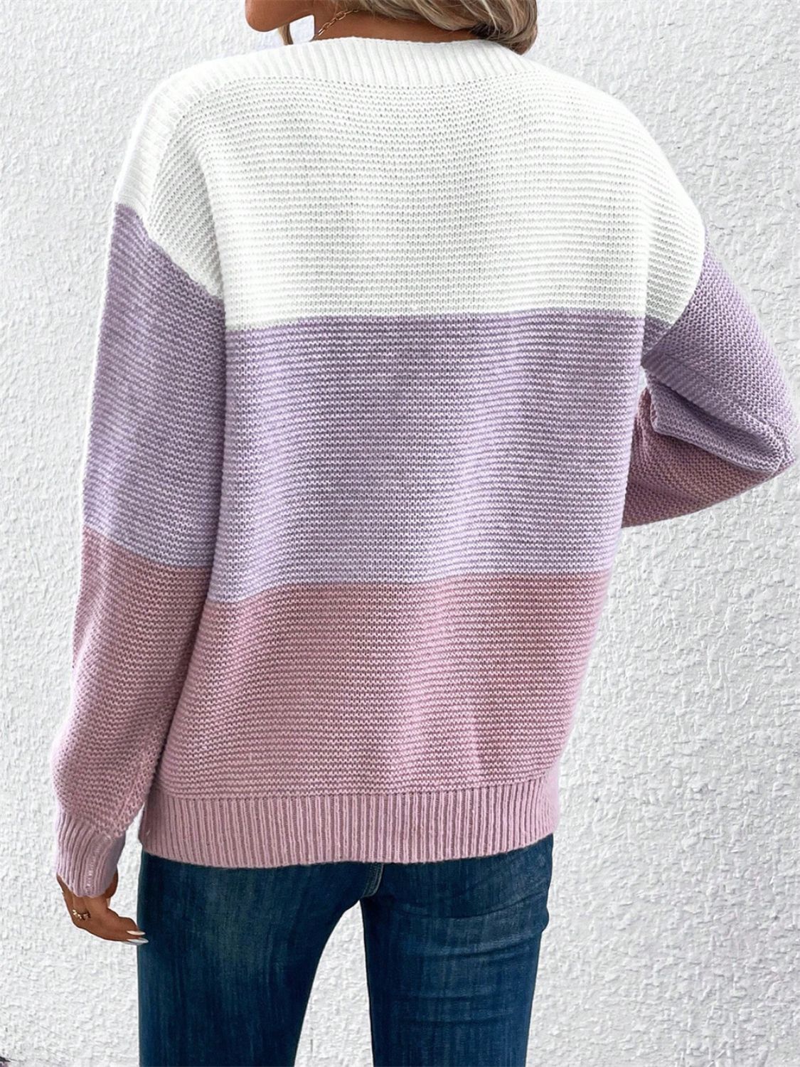 Color Block Drop Shoulder Long Sleeve Sweater.