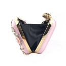 Satin Vintage Women Evening Bags Metal Flower Luxury Diamonds Clutch.