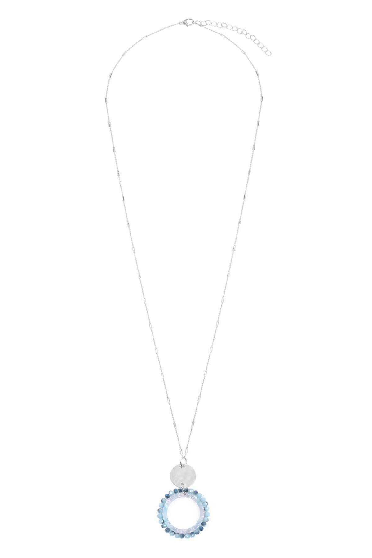 Myn1327 - Glass Beaded Hoop Pendant Necklace.