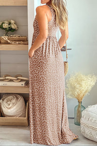 Leopard Round Neck Sleeveless Maxi Dress