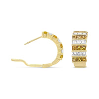 18K Yellow Gold 1 3/4 Cttw Invisible Set Princess Cut Diamond and 2.5mm Yellow Sapphire Huggie Hoop Earrings (F-G Color,.