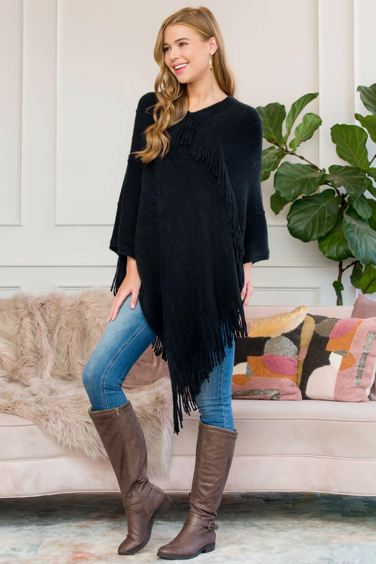 Asymmetric Fringe Poncho.