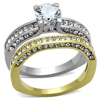 Two-Tone IP Gold (Ion Plating) Stainless Steel Ring With AAA Grade CZ in Clear