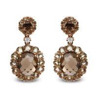 18K Rose Gold Diamond Accent and  Lemon and Oval Smoky Color Quartz Gemstone Dangle Drop Earring (G-H Color, SI1-SI2 Cla.