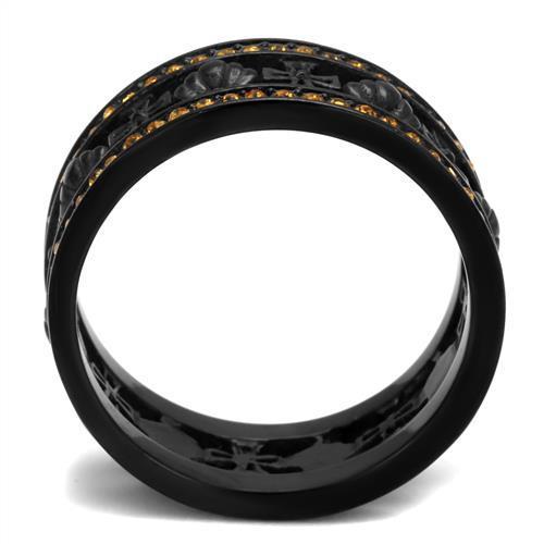 IP Black(Ion Plating) Stainless Steel Ring With Top Grade Crystal in Topaz