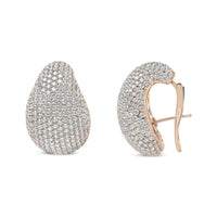 18K Rose Gold 13 1/5 Cttw Micro-Pave Diamond Sculptural Design Statement Omega Back Earrings (G-H Color, SI1-SI2 Clarity.