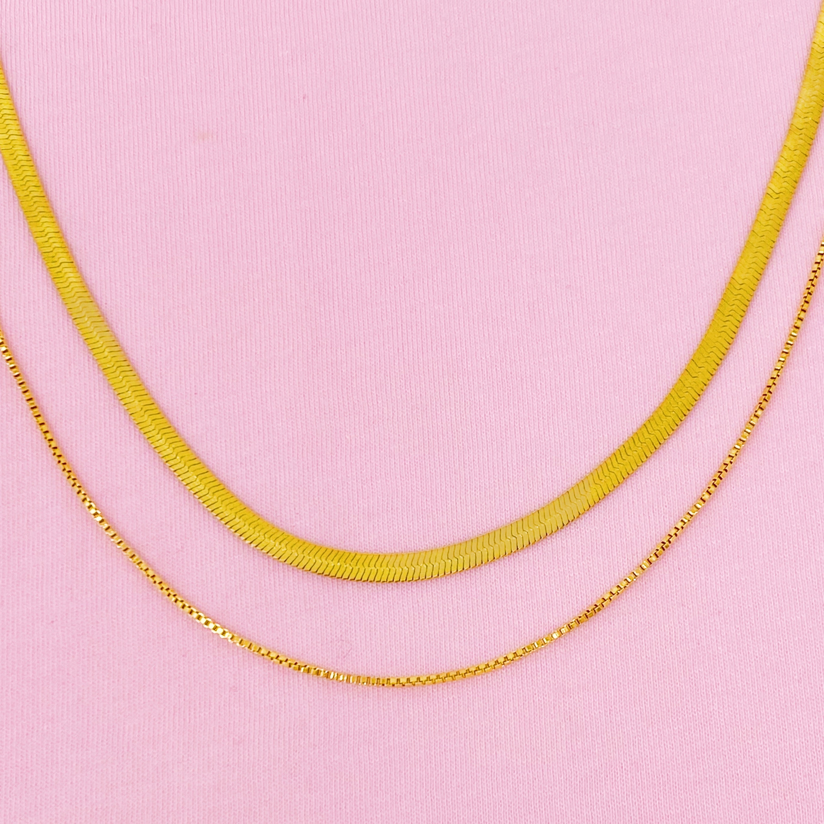 Layered Herringbone Chain Necklace.