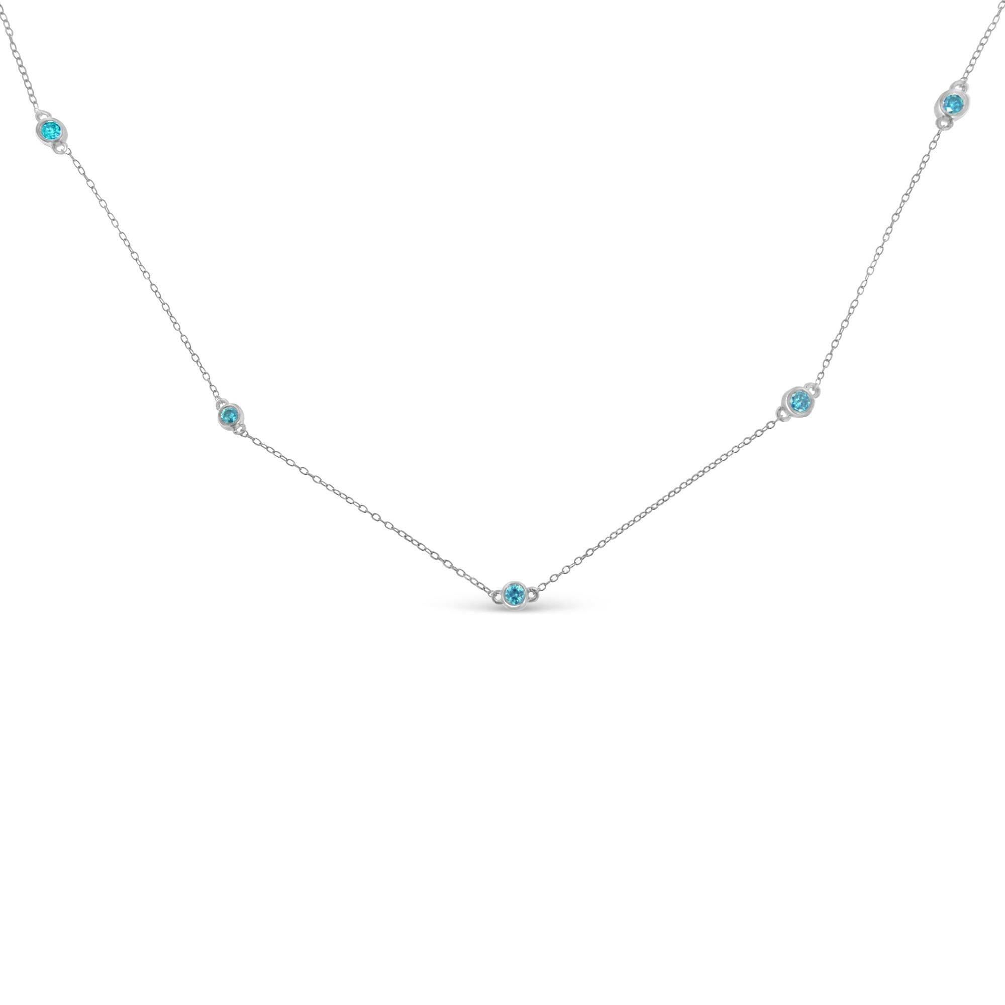 Sterling Silver Treated Diamond by Yard Necklace (1/2 Cttw, Blue Color, I2-I3 Clarity)