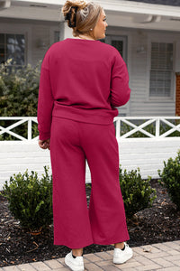 Double Take Full Size Textured Long Sleeve Top and Drawstring Pants Set.