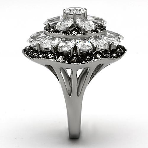 High Polished (No Plating) Stainless Steel Ring With AAA Grade CZ in Clear