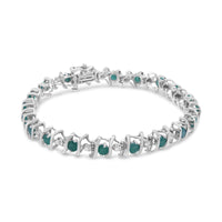 .925 Sterling Silver Lab-Grown Birthstone and 1/6 Cttw Round Diamond Tennis Bracelet (H-I Color, I1-I2 Clarity).