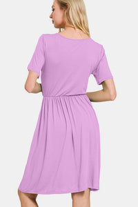 Zenana Surplice Short Sleeve Brushed DTY Dress.