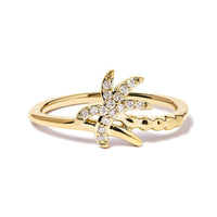 10K Yellow Gold 1/10 Cttw Diamond  Palm Tree Statement Ring (H-I Color, I1-I2 Clarity).