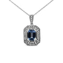 .925 Sterling Silver Blue Topaz and Diamond Accent Art Deco Style 18" Pendant Necklace (I-J Color, I1-I2 Clarity).